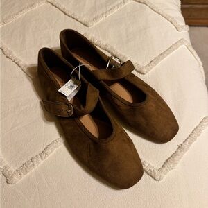 Brown Suede Mary Jane Flats